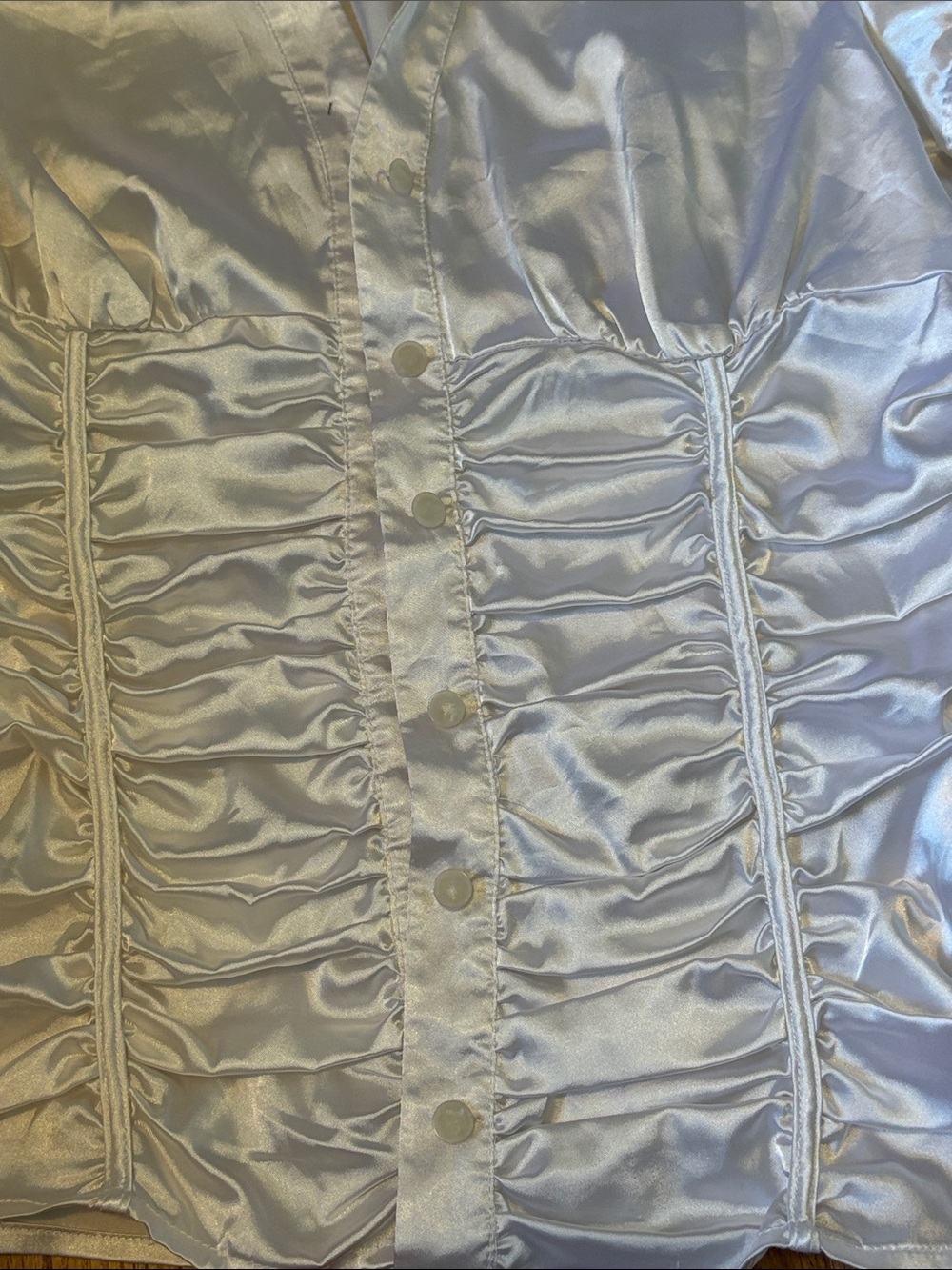 90s Guess White Satin Ruched Button-Up Blouse - Picture 3 of 4